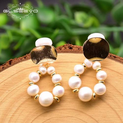 GLSEEVO Natural Fresh Water Pearls Hook Ethnic Drop Earrings For Women Girls Birthday Geometry Jewellery Orecchini Donna GE0921B