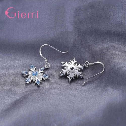 Hot Sale Fine Trendy Earrings for Women Girls Ocean Blue Natural AAA Zircon Snowflake Dangler Hook Jewelry Nice Xmas Gifts
