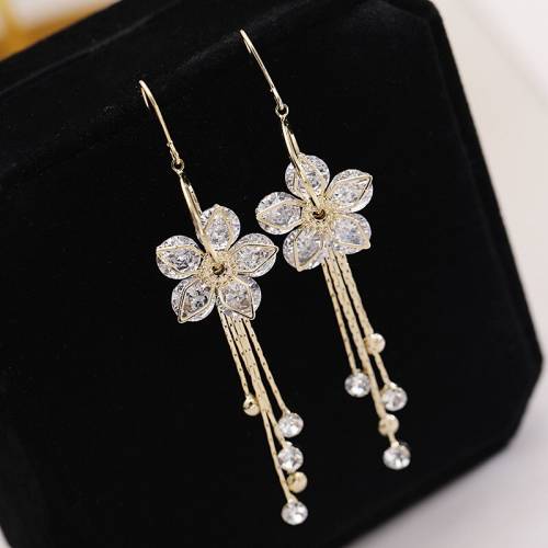HUAMI Rose Gold Drop Earrings Flower Small Pearl Pendant Earrings Hook Women Fine Jewelry Real Gold Two Color Zircon Gift