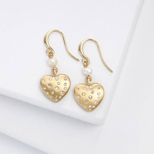 Jaeeyin 2021 Fashion Classic Cute Satin Gold Color Love Heart - Freshwater Pearl - Rhinestone Fish Hook Earrings Girlfirend Gift