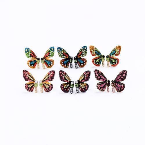 Kissme Two-type Luxury Six-tone Crystal Butterfly Stud Earrings&Ear Hook For Women Pendant Earrings Fashion Jewelry Accessories
