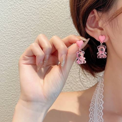 Korean Fashion Cartoon Gummy Bear Earrings For Women Cute Candy Color Animal Dangles Ear Hook Brincos Girls Party Jewelry Gifts