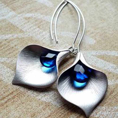 Korean Fashion Women Girl Ear Hook Earring Water Drop Blue Stone Leaves Dangle Earrings Brincos Party Jewelry Gifts