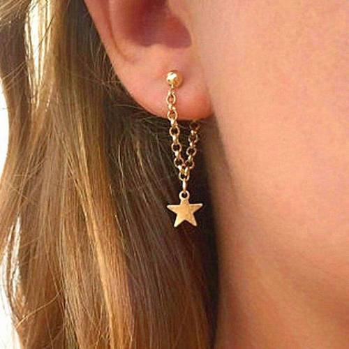 Korean Style Simple Gold Color Star Chain Ear Hook Earrings For Women Fashion Gold Chain Tassel Star Shape Stud Earrigns Gift