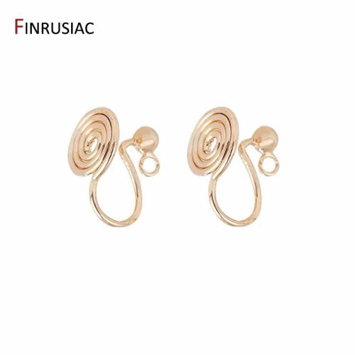 Korean Style Simple Round Ear Clip Earring Hooks For DIY Making No Pierced Earrings Jewelry Material 14K Gold Plated