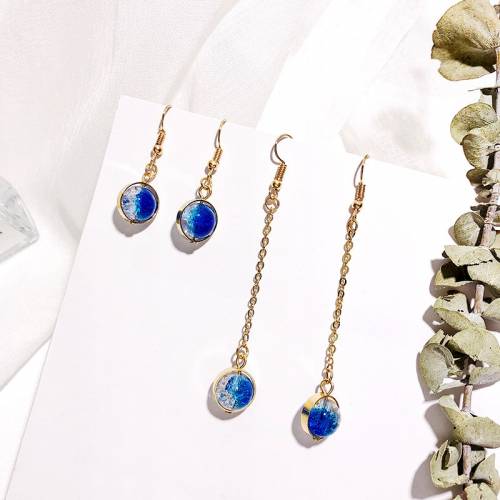 Korean version of the new starry sky blue crystal glass ball fashion elegant drop earrings ladies geometric popular earring hook