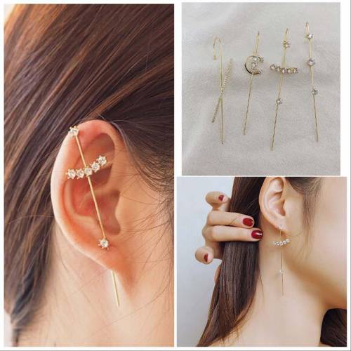 Latest Fashion Metal Rinestone Piercing Stud Earrings For Women Girls Geometric Ear Hook Bijoux Brincos Jewelry