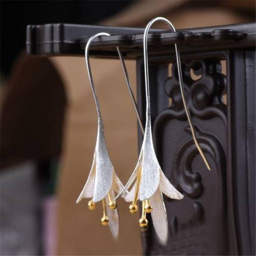 LOREDANA Fashionable and creative lily style ear hook two-color flower earrings for women Bridal Fashion Jewelry