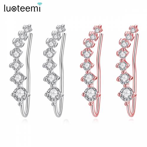 LUOTEEMI Brand Design Hook Stud Earrings for Women Dating Party Shiny Round CZ Small Pendientes Two Colors Trendy Christmas Gift