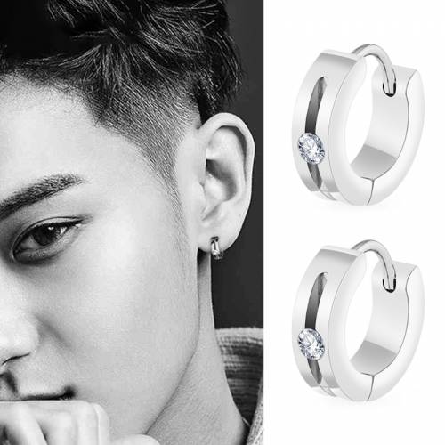 Men‘s Big Round Zircon Earring Hooks 2020 Mini hoop earrings for women Stainless Steel Piercing earrings clips ear buckle female