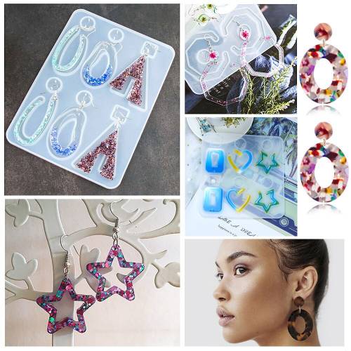 Mold Set DIY Silicone Mold Combination Star Earrings Leaf Earrings Crystal Epoxy Mold with Ear Hook Single Circle