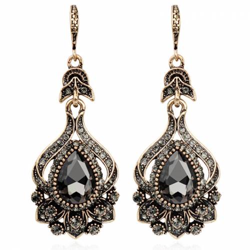 New Hot Fine Jewelry Selling Earrings Luxury Grey Crystal Women Antique Gold Beach Party Drop Earrings Ear Hook Vintage Jewelry