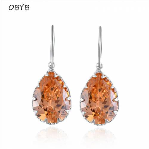 OBYB Elegant Water Drop Dangle Earrings AAA Colorful Natural Zircon Stone Charms Ear Hook Earrings for Female Fine Jewelry Gifts