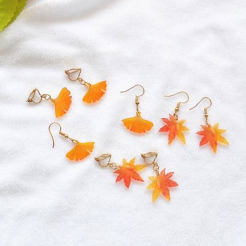 Orange Ginkgo Maple Leaves Drop Earrings Trendy Ear Clip/Hook For Women Brincos Dangle Earring Minimalist Jewelry Gift