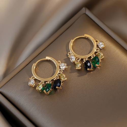 Origin Summer Ethnic Green Color Rhinestone Tassel Earrings for Women Gold Color Hooks Geometric Hoop Earrings Pendientes 2021