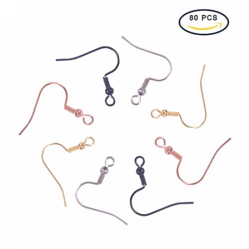 PandaHall Elite 80PCS Stainless Steel Earring Hooks Ear Wires Fish Hook Earrings Hooks Findings for Jewelry Making