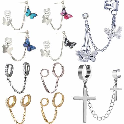 Punk One-piece Earrings Butterfly Cross Hoop Clip Earrings Ear Hook Pendant Stainless Steel Ear Clips Earring Jewelry Girls Gift