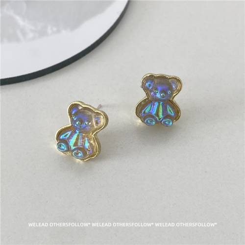 THJ Creative Cute Mini Sequins Resin Gummy Bear Earrings Minimalism DIY Cartoon Female Ear Hooks Jewelry Gift