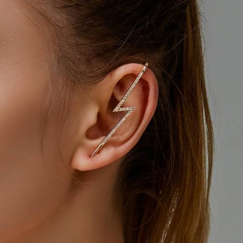 Trendy Zircon Crystal Gold Color Lightning Cuffs Ear Hook Earring For Women Hip Hop Rock Punk Stud Earrings Piercing Jewelry