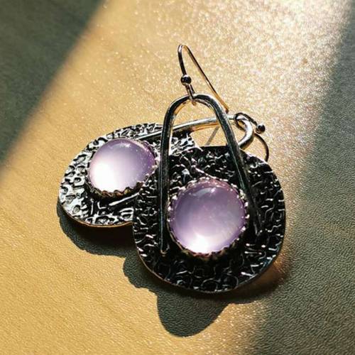 Tribal Round Purple Stone Hook Earrings Women Ethnic Jewelry Antique Carved Metal Dangle Earrings Vintage Pendientes Mujer