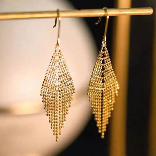 UBESTNICE Trendy Laser Beads Shinny Leaf Pure 18K Gold AU750 Long Tassel Wheat Hook Earrings Fine Jewelry For Women Party Gift