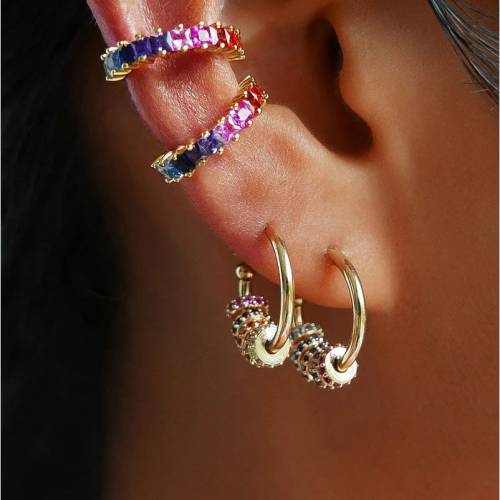 VG 6YM Bohemia Multicolor Crystal C Shape Stud Earring for Women Gold Metal Statement Earrings Charm Wedding Jewelry Wholesale