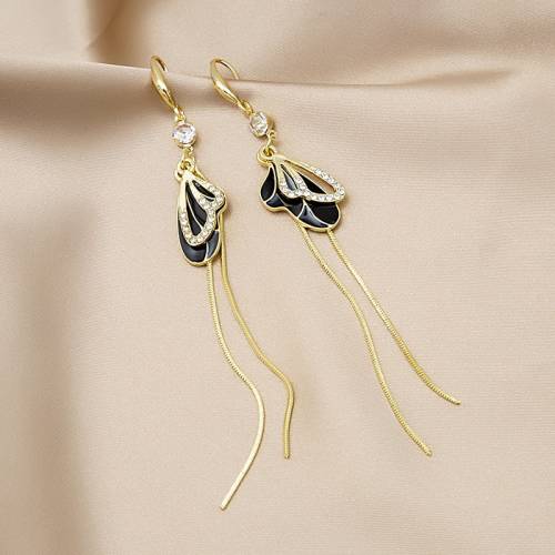 Vintage Elegant Butterfly Wings Long Drop Earrings For Women Shiny Crystal Chain Tassel Dangle Hook Earring Trendy Accessories