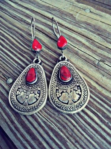 Vintage Natural Gemstone Red Turquoise Hook Earrings Women Wedding Engagement Fine Jewelry