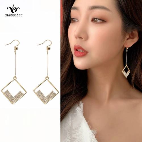 XIAOBOACC Micro Inlay Diaomnd Dangle Earrings for Woman Fashion Hypoallergenic Hollow Out Square Hook Earrings Jewellery