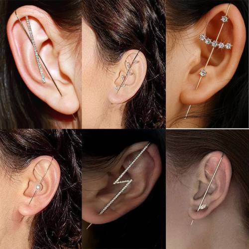 XIYANIKE Exaggerated Long Hook Earrings Gold Shiny Rhinestone Lightning Pearl Bohemian Western Earrings Womens Studs Ear Jewelry