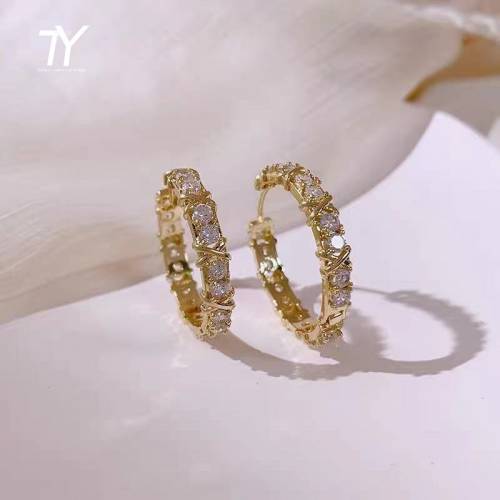 Korean Fashion Simple Zircon X Metal Hoop Earrings For Woman 2021 Neo Gothic Girls‘ Luxury Jewelry Wedding Party Set Accessories