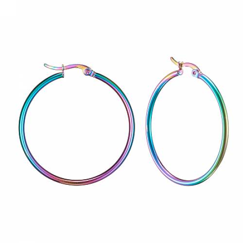 NBEADS 304 Stainless Steel Big Hoop Earrings - Hypoallergenic Earrings - Ring Shape - Multi-color - 12 Gauge - 39~41x2mm; Pin: 07x1mm