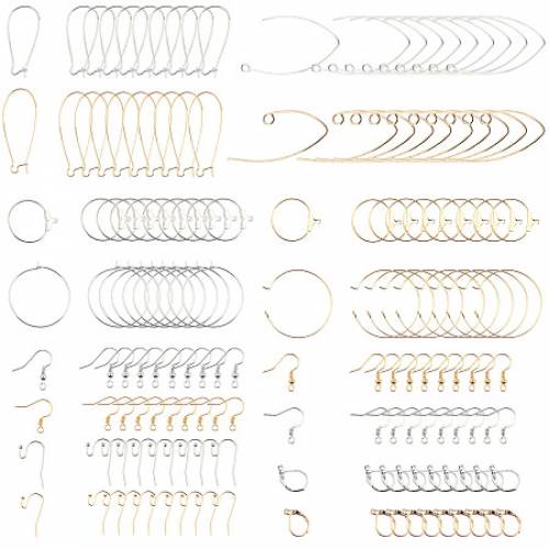 SUNNYCLUE Brass Earrings Findings Kits - Earring Hooks & Leverback Earring Finding - for DIY Earrings - Platinum & Golden - 170pcs/box