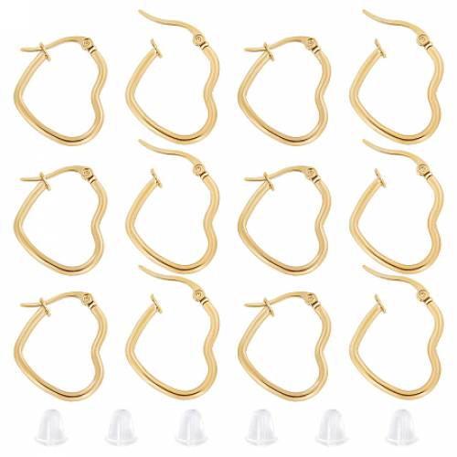 Unicraftale 201 Stainless Steel Hoop Earrings - with 304 Stainless Steel Pins and Plastic Ear Nuts - Heart - Golden - 12 Gauge - 235x19x2mm - Pin:...
