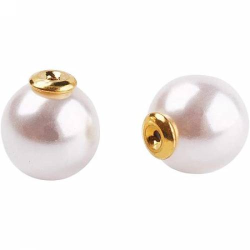 Pandahall Elite 100pcs 11mm Pearl Earring Backs Golden Tone Brass Earring Safety Stopper for Ear Studs and Posts