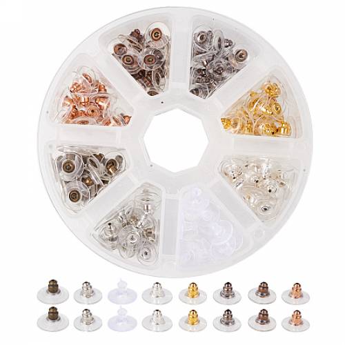 PandaHall Elite About 192 Pcs Brass Bullet Clutch Safety Earring Backs Rubber Earnuts Ear Stud Replacement with Pad 11x11x65mm for Earring Findings 8...