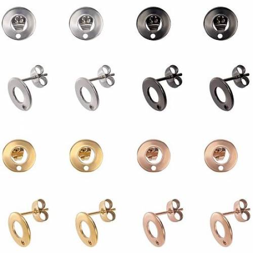 Arricraft 20 Pairs 4 Colors Stud Earring Findings - Flat Round 304 Stainless Steel Stud Earring with Loop for DIY Earring Making