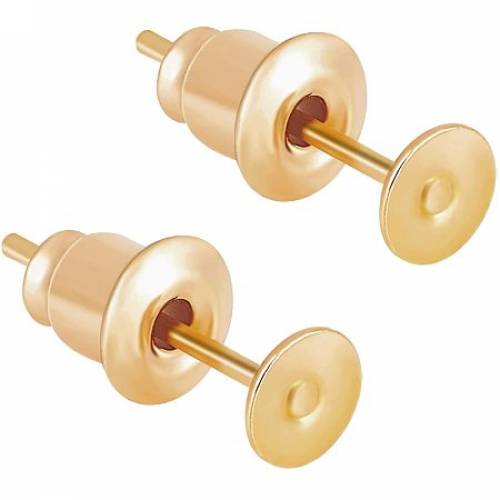 BENECREAT 100PCS 18K Gold Plated Flat Earring Studs with Ear Nuts for DIY Earring Jewelry Making