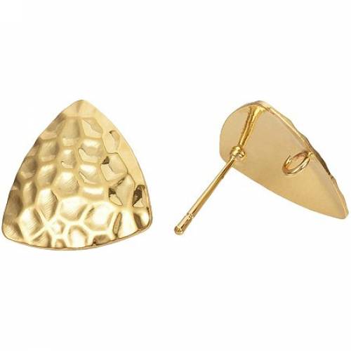 BENECREAT 10PCS 18K Real Gold Plated Triangle Earring Studs with Brass Rubber Ear Nuts for DIY Earring Jewelry Making - Hole: 2mm - Pin: 05mm