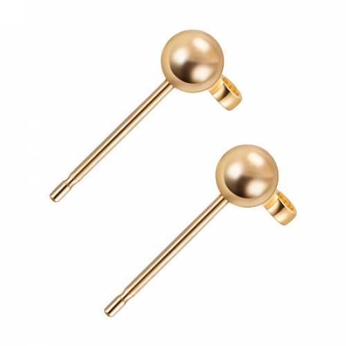BENECREAT 60 PCS Gold Plated Earring Studs Earring Posts Ball Stud Earrings with Loop for DIY Making Findings - 13x25mm