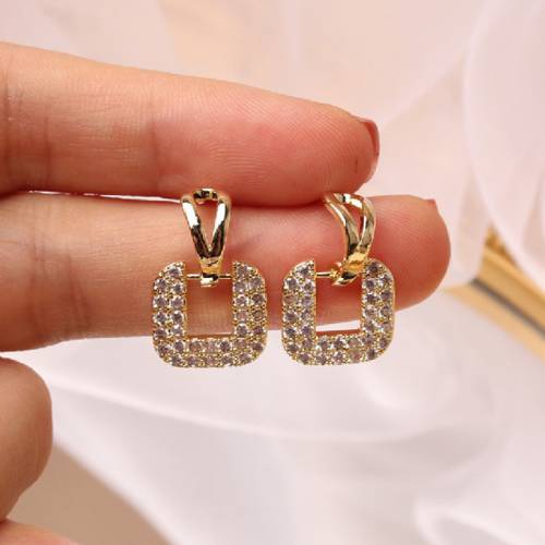 Gold Luxury Zircon Earrings for Women Square Round Exquisite Stud Earrings Girl Wedding Engagement Party Temperament Jewelry