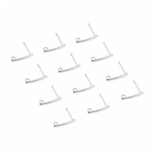 PandaHall Elite 60 pcs 304 Stainless Steel Pad Pierced Post Earring Pin Post with Loop for DIY Earring Making - Stainless Steel Color