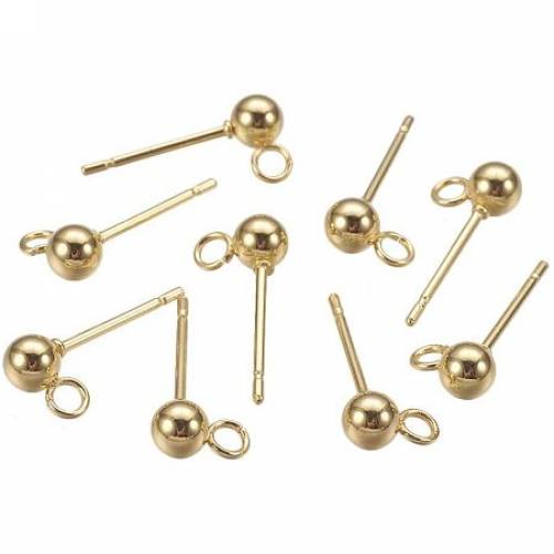 UNICRAFTALE 10pcs 304 Stainless Steel Stud Earring Findings Round Ball with Ring Earrings Posts Golden 2mm Hole Ball Post Ear Pin for Earring DIY...