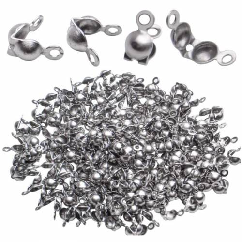 100pcs Stainless Steel Bead Tips Knot Covers Golden Open Clamshell Fold-Over Bead Tips Knot Covers End Caps for Jewelry Making