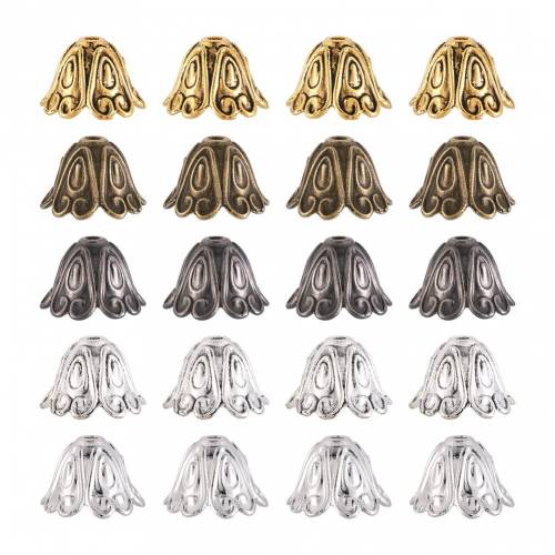 100Pcs Tibetan Style Alloy Flower Bead End Caps Antique Loose Spacer Beads For Needlework DIY Jewelry Making Accessories 11*15mm