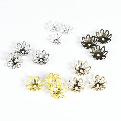 100Pcs/Lot 11 14mm Flower Petal End Spacer Bead Caps Filigree Charms Beads Caps For Jewelry Making
