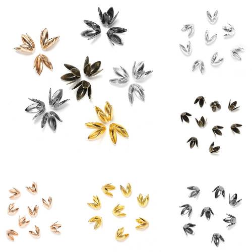 100pcs/lot 6mm Four Leaves Bulk Metal Gold Plated Flower Loose Sparer Apart End Bead Caps For Jewelry Making Finding Accessories