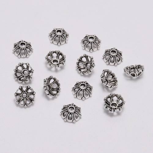 100pcs/lot 8mm Antique Round Hollow Flower Loose Beads Receptacle Flower Torus End Caps For DIY Spaced Apart Jewelry Accessories