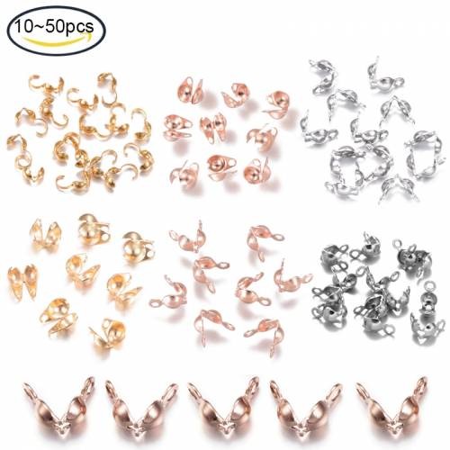 10~50 Pcs Stainless Steel Bead Tips Open Clamshell Fold-Over Bead Tips Knot Covers End Caps for Knots Crimp Findings DIY Making