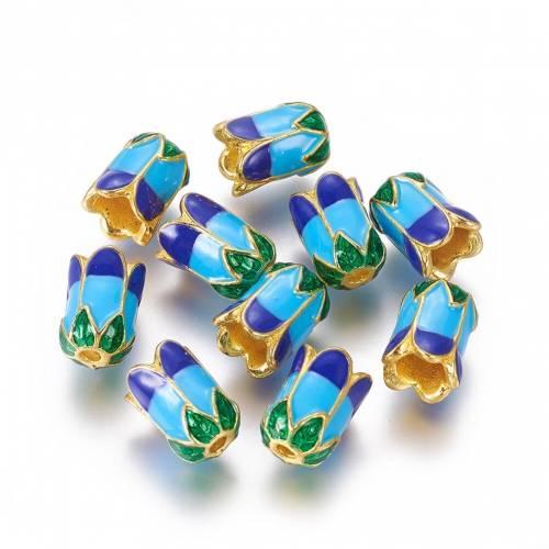 10pcs 5-Petal Flower Alloy Spacers Enamel Bead Cone End Cap for DIY Crafts Findings Necklace Bracelet Earring Jewelry Making